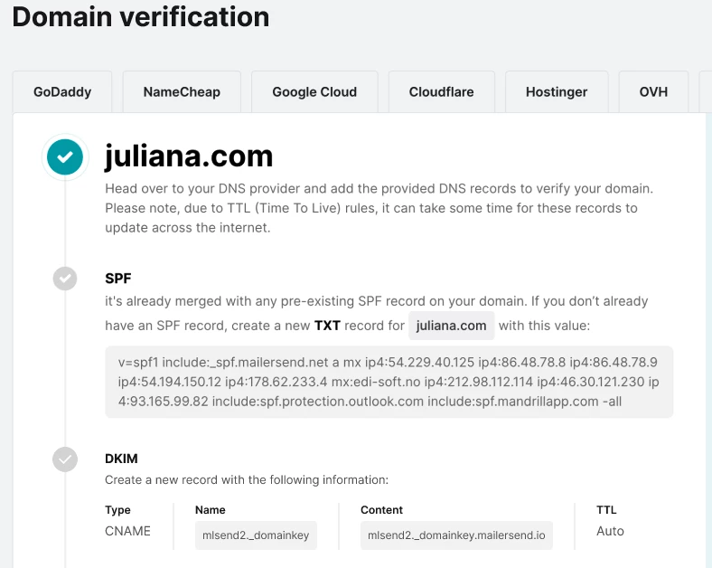 Domain verification step