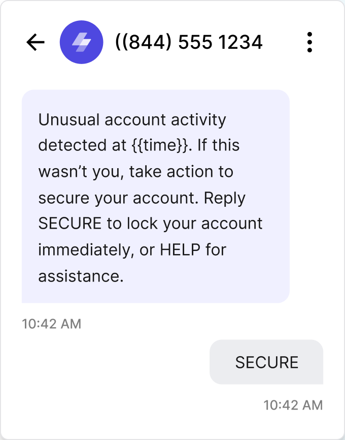 A toll-free SMS security alert delivered with MailerSend