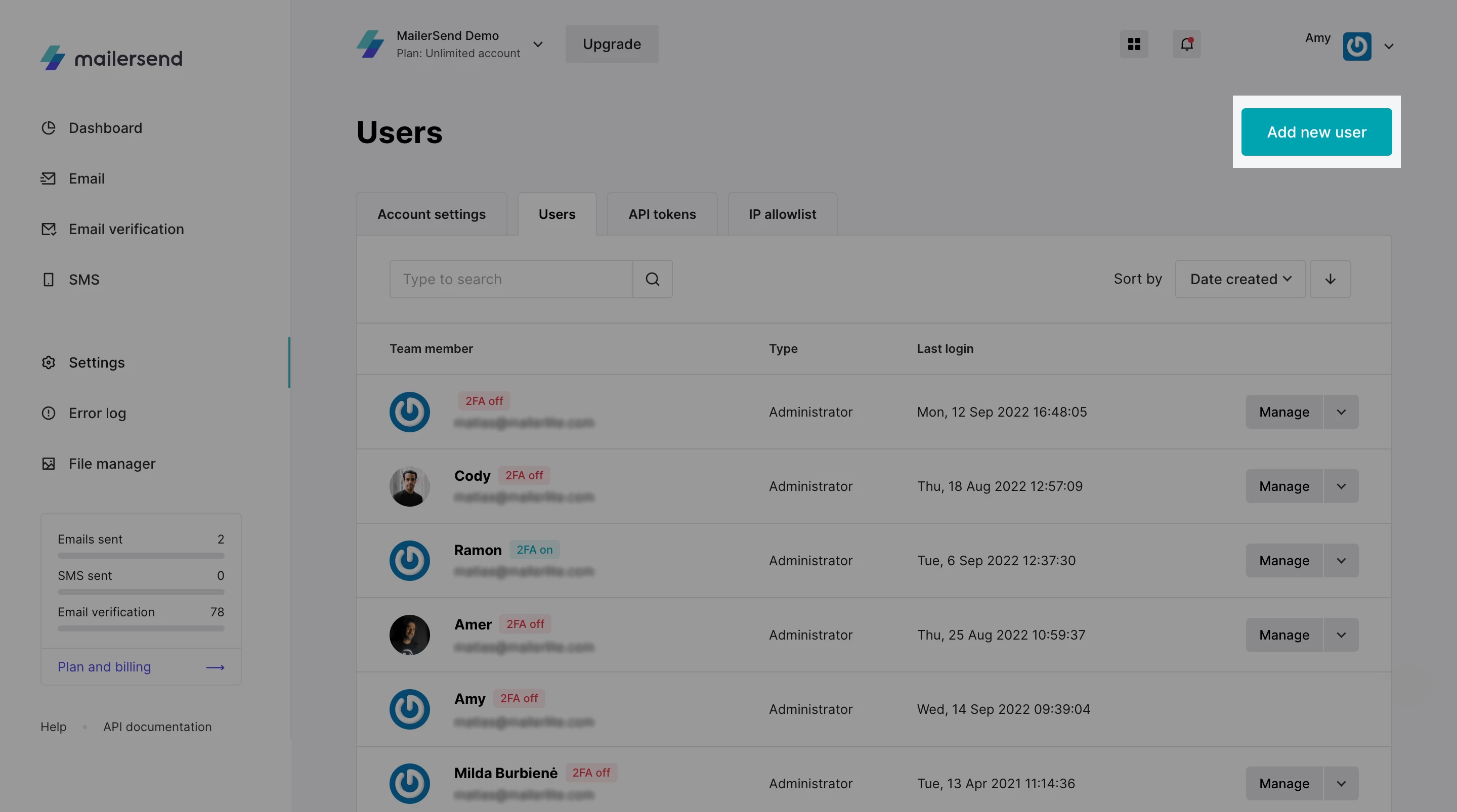 Screenshot highlighting the Add new user button.