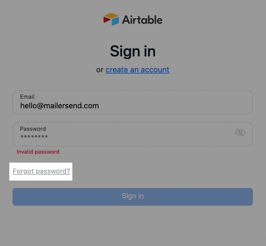 Airtable login page