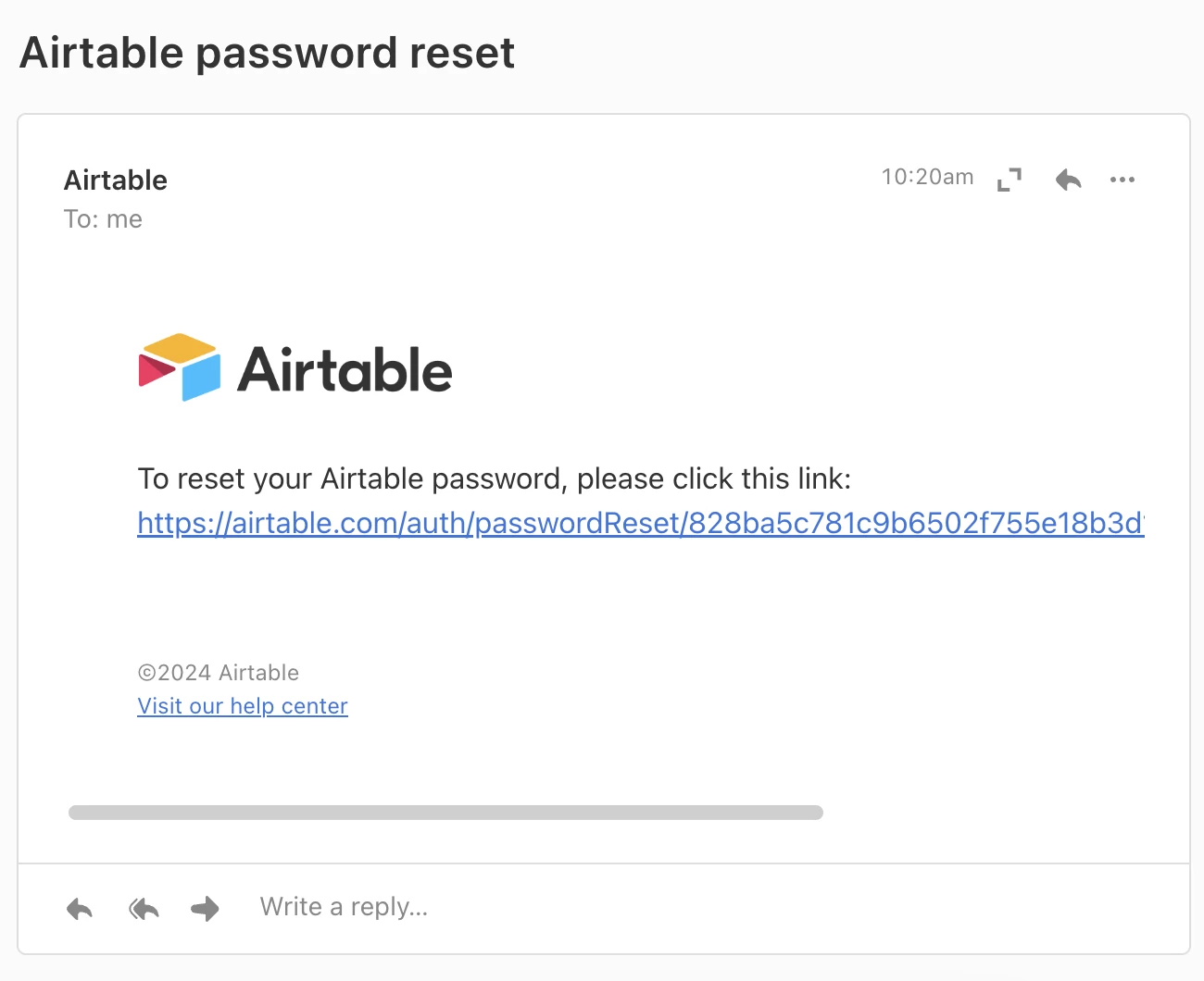 Airtable password reset email