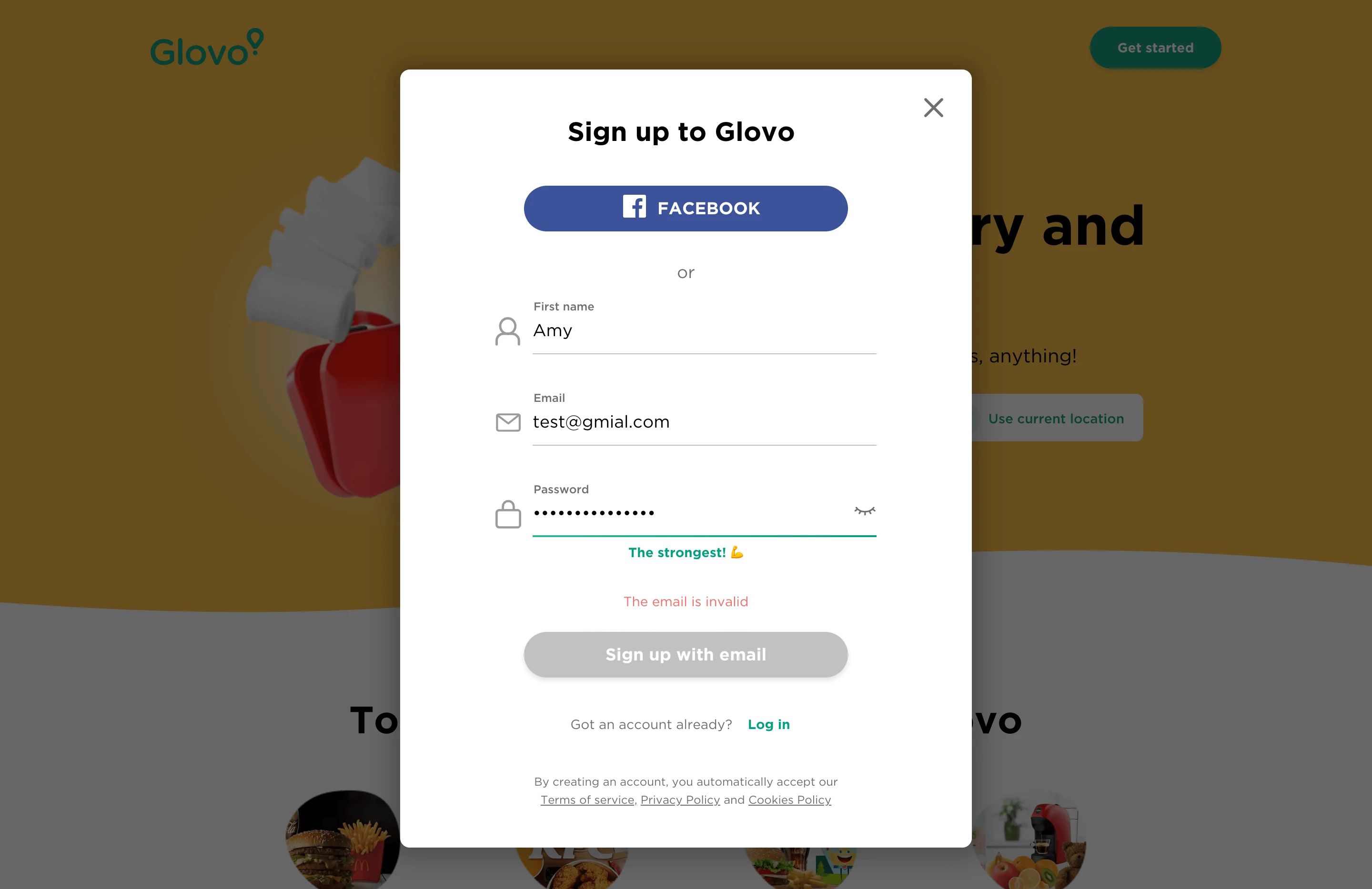 Example of real-time email validation used by Glovo.