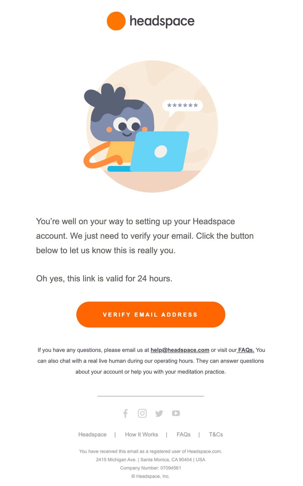 headspace verify your email address cta button orange transactional email example