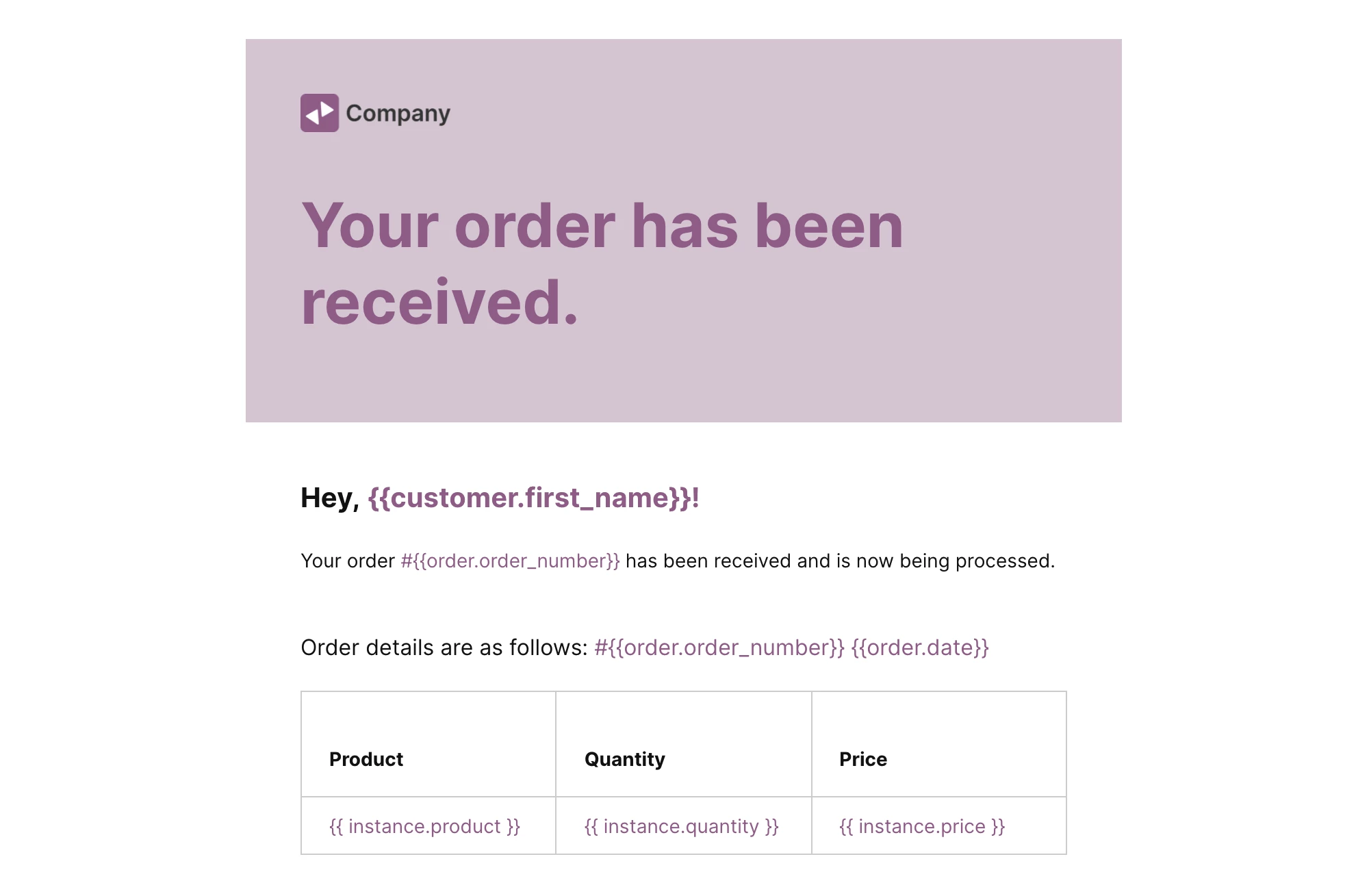 Order confirmation template