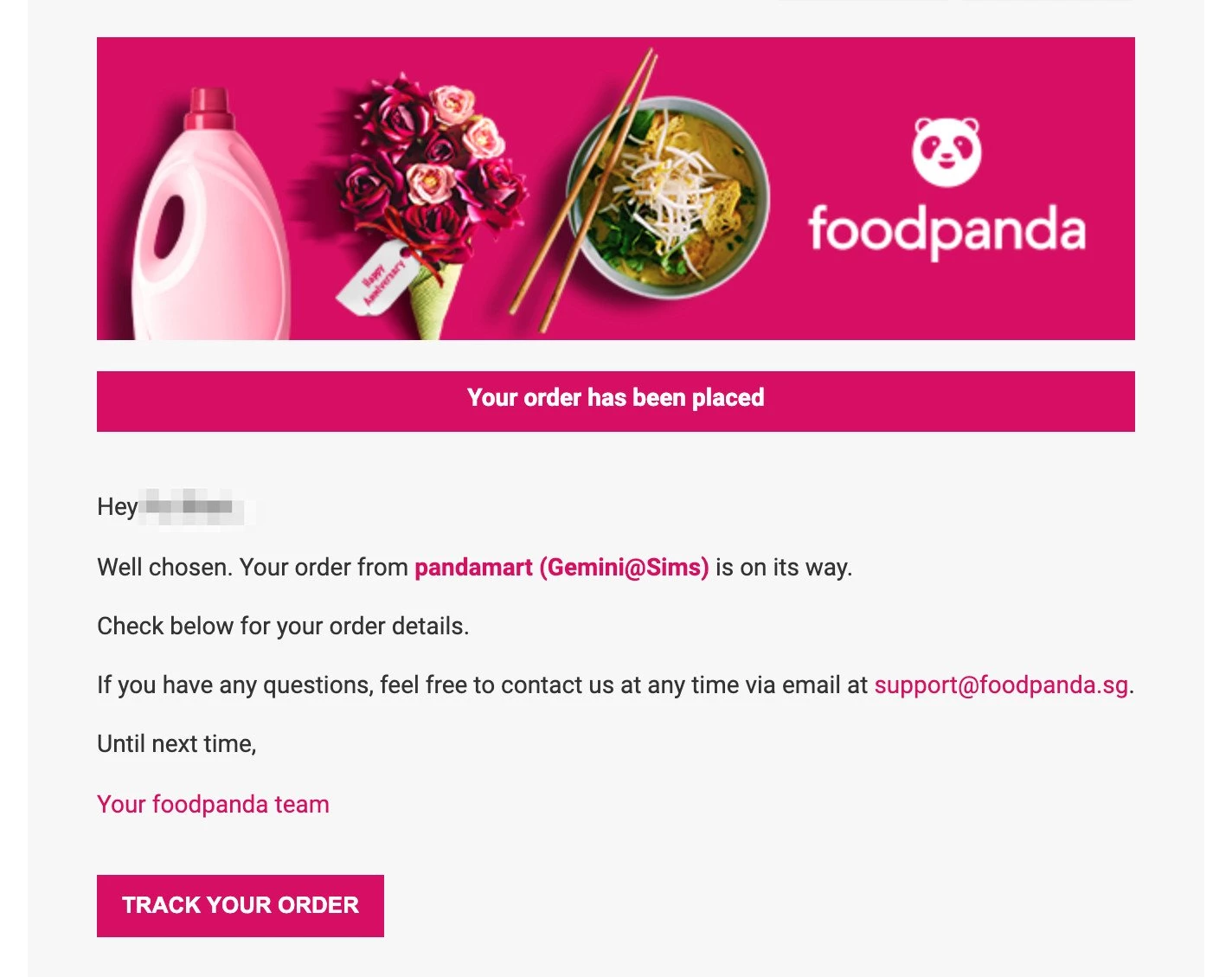 Foodpanda order confirmation email