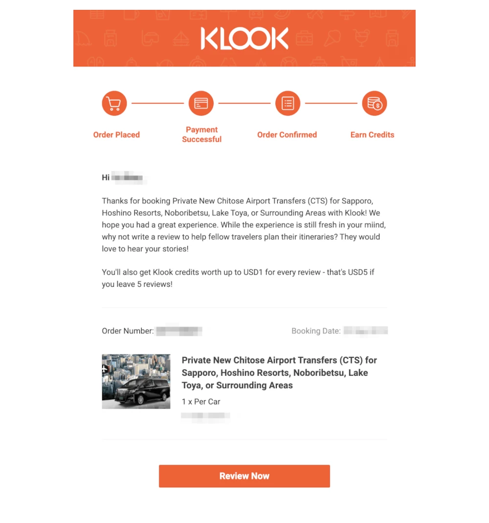 Klook customer feedback email