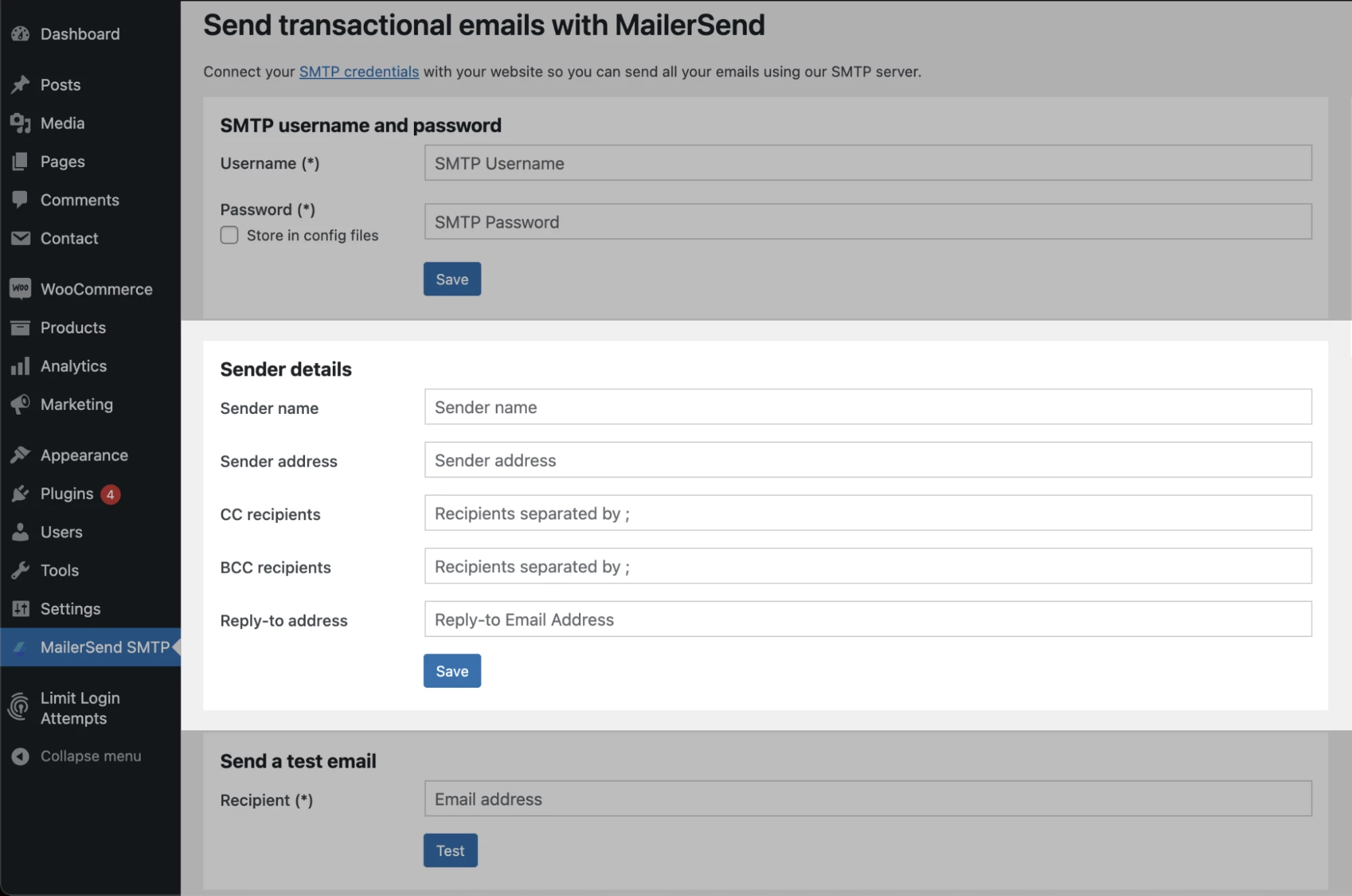 SMTP sender details