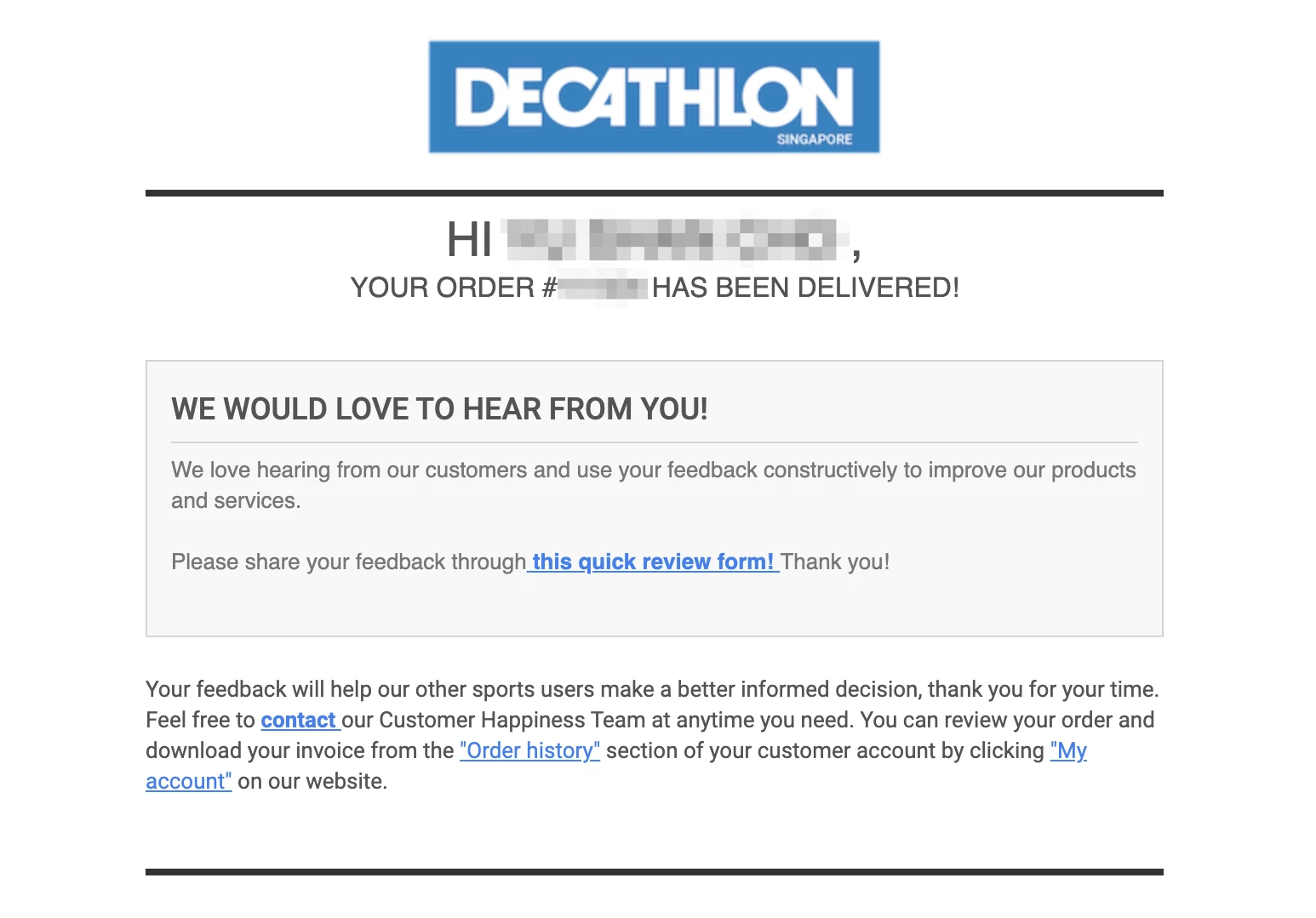 Decathlon customer feedback email