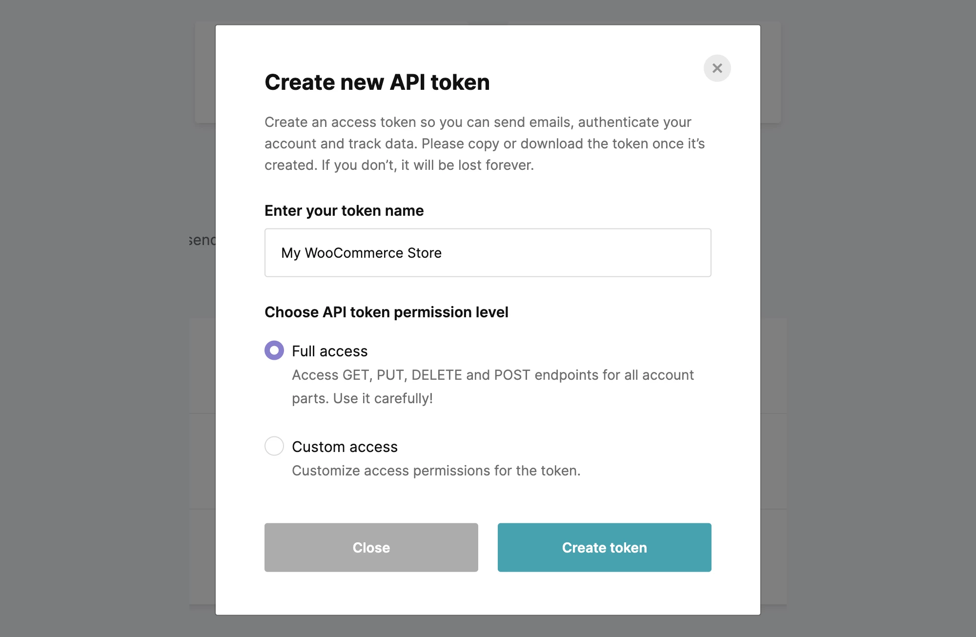 Create new API token