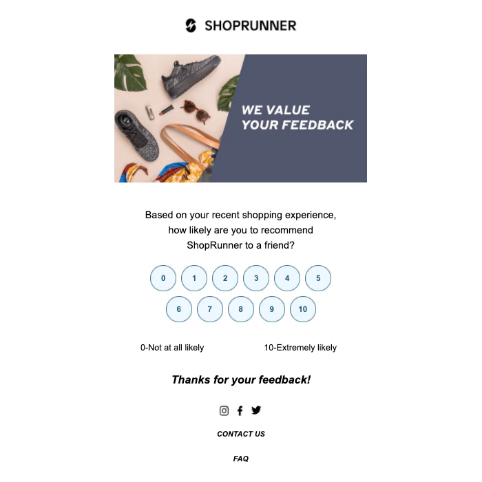ShopRunner customer feedback email