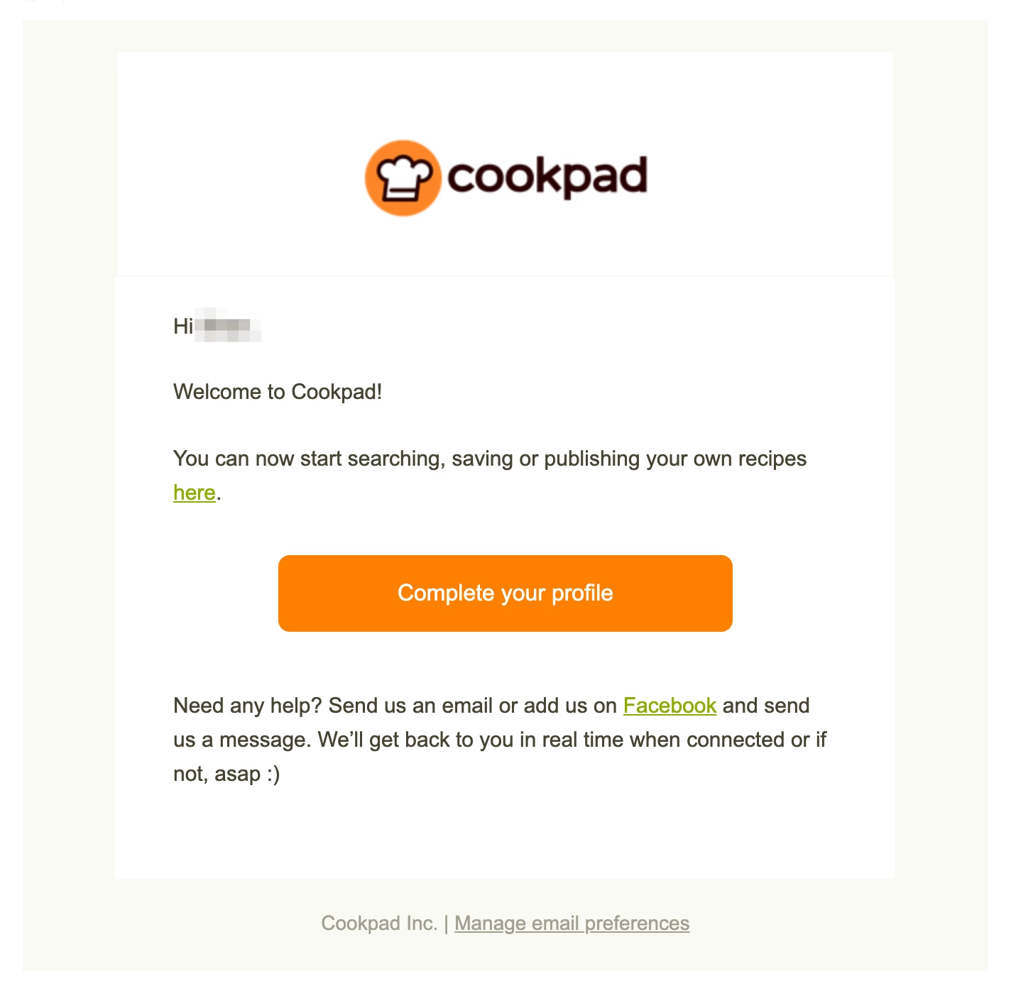 Cookpad welcome email