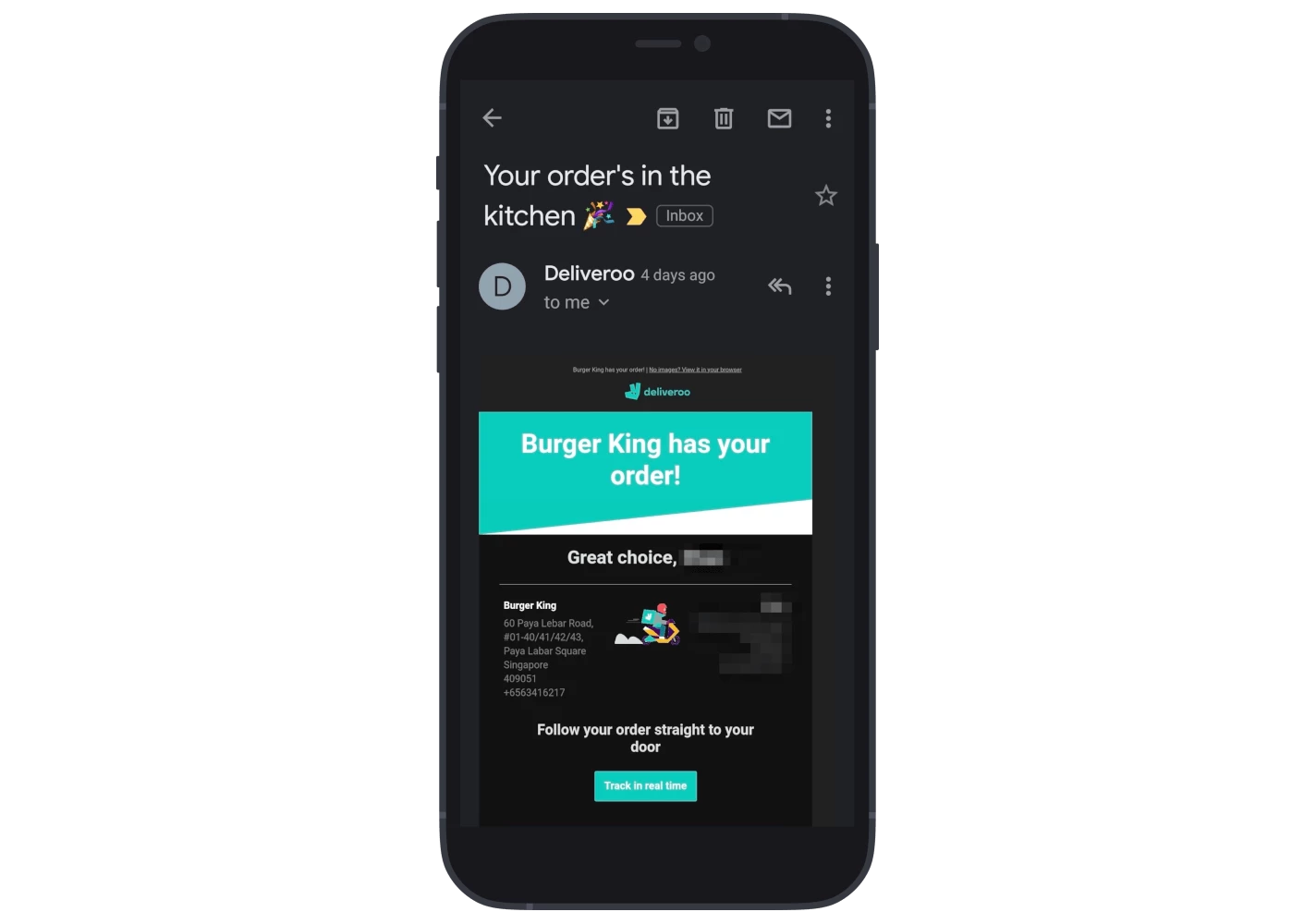 Deliveroo mobile responsive confirmation email