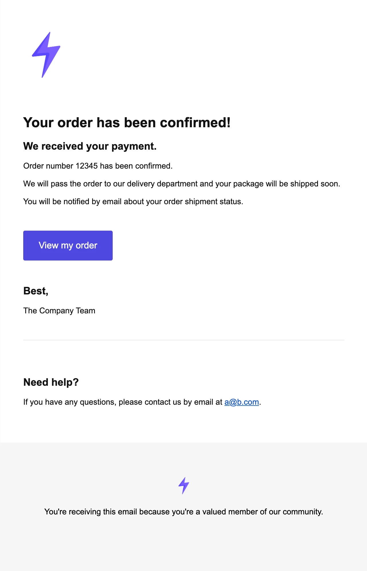 order confirmation transactional email example