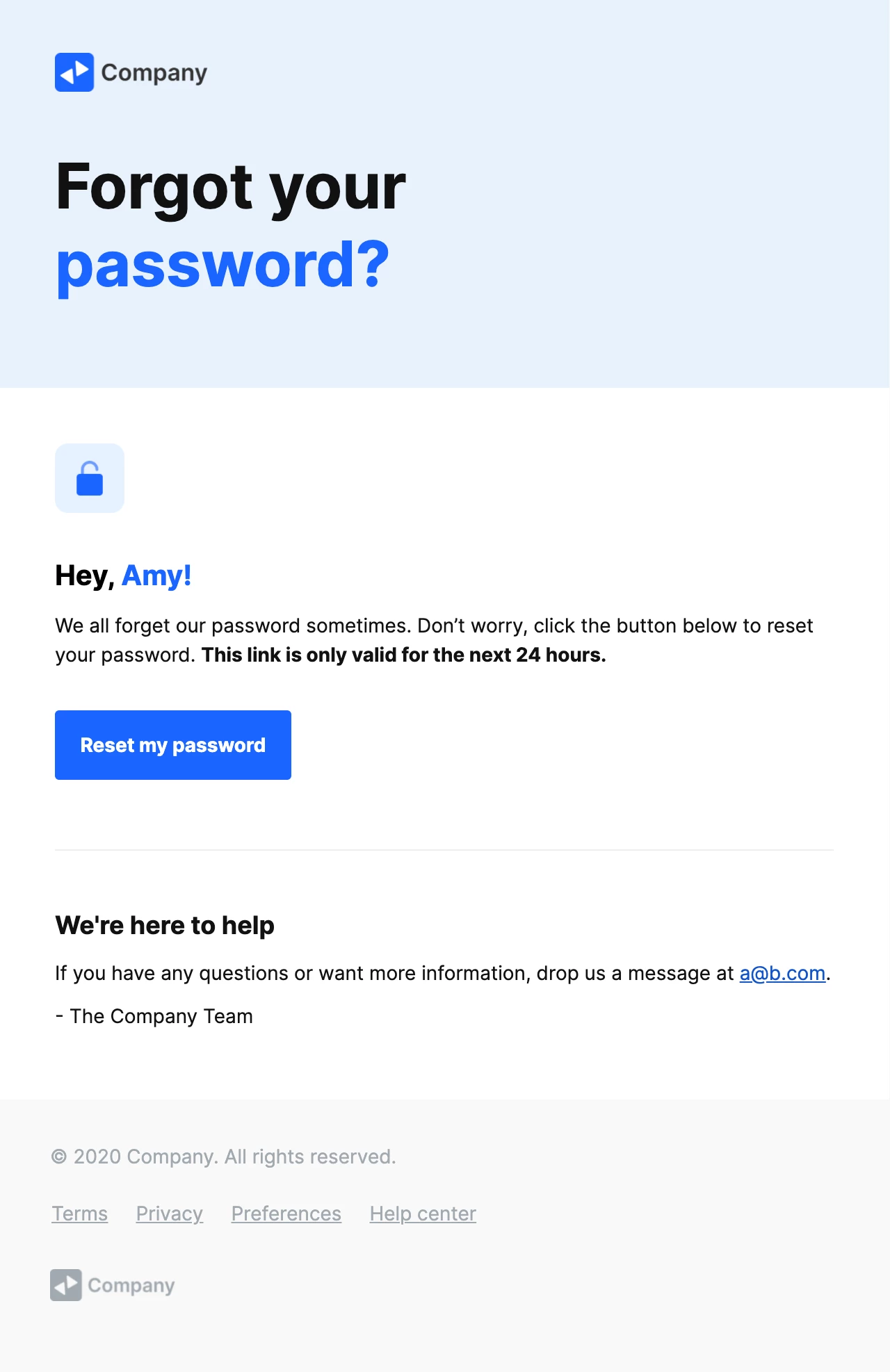 screenshot of password reset transactional email example