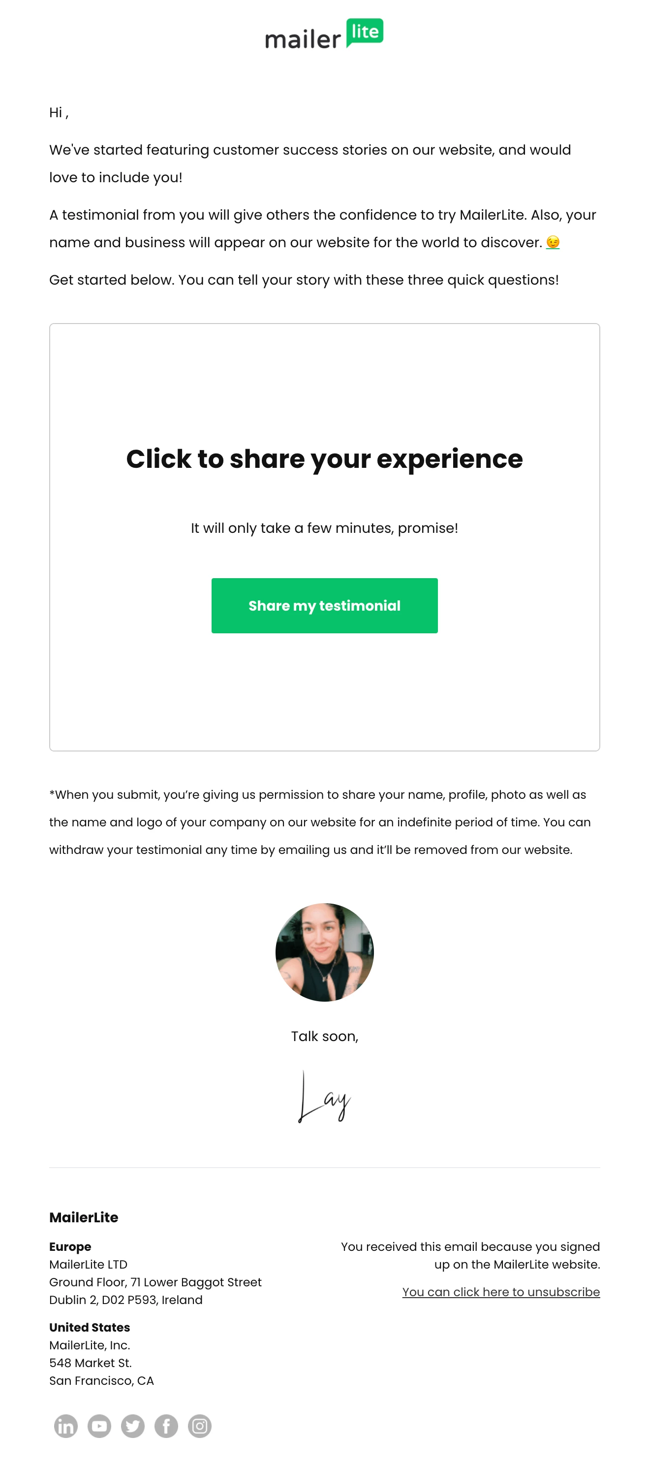 marketing email review request example
