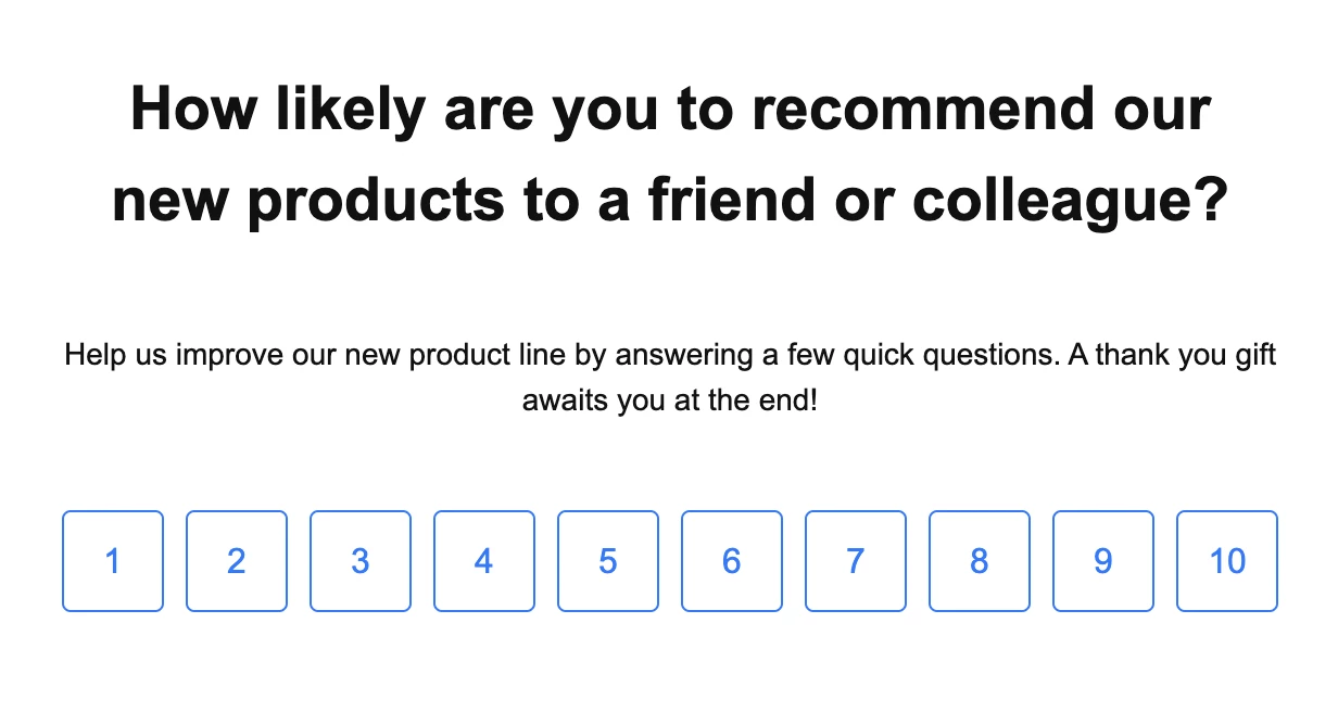 An example of a net promoter score question in an email survey. 