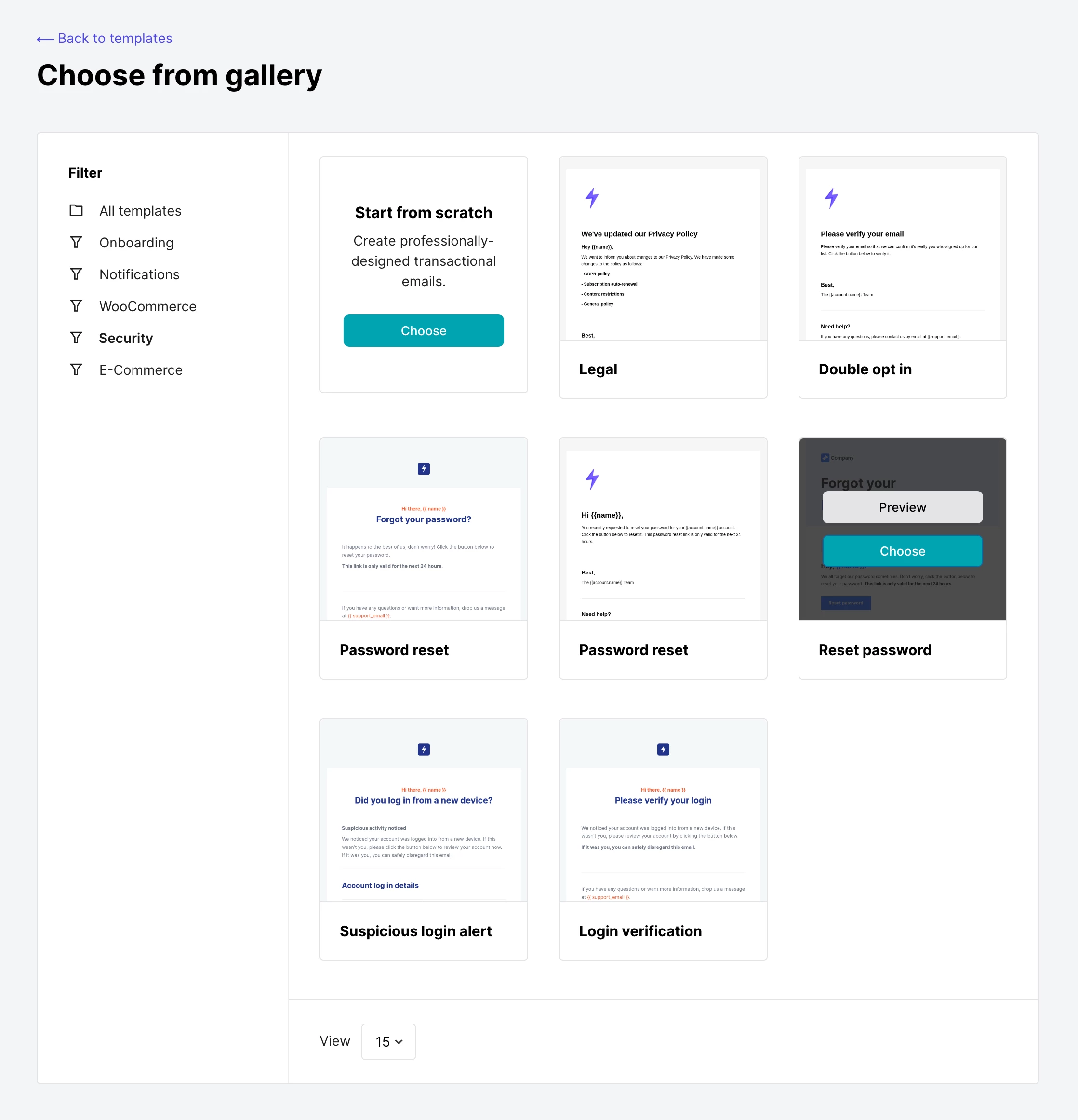 MailerSend template gallery page