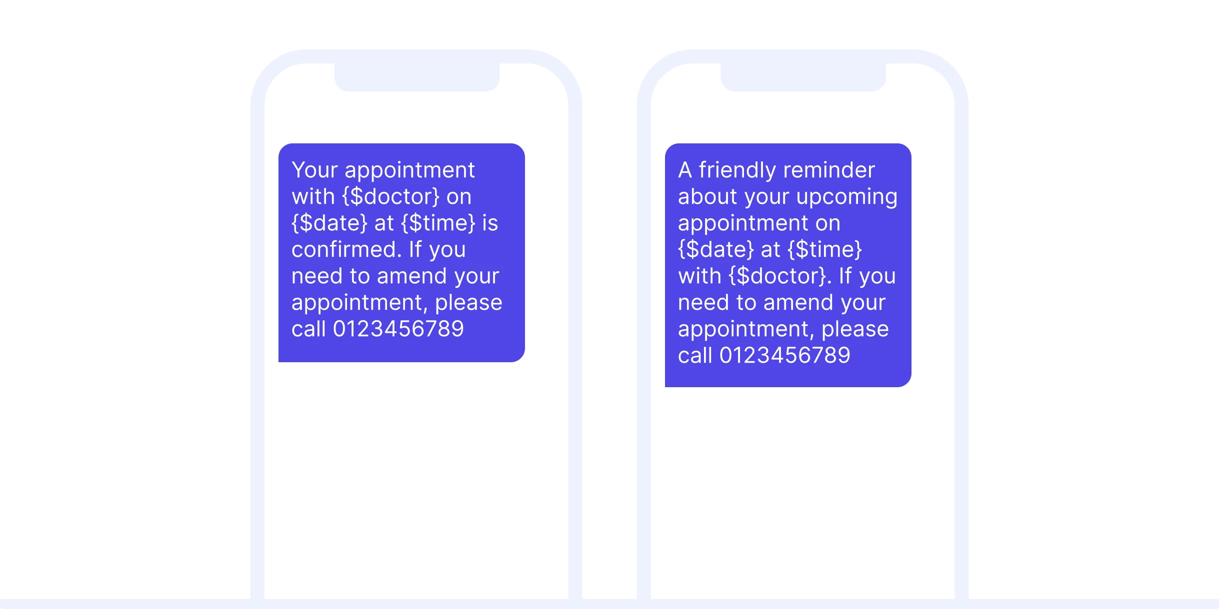 Transactional SMS examples for appointment confirmation and reminder.