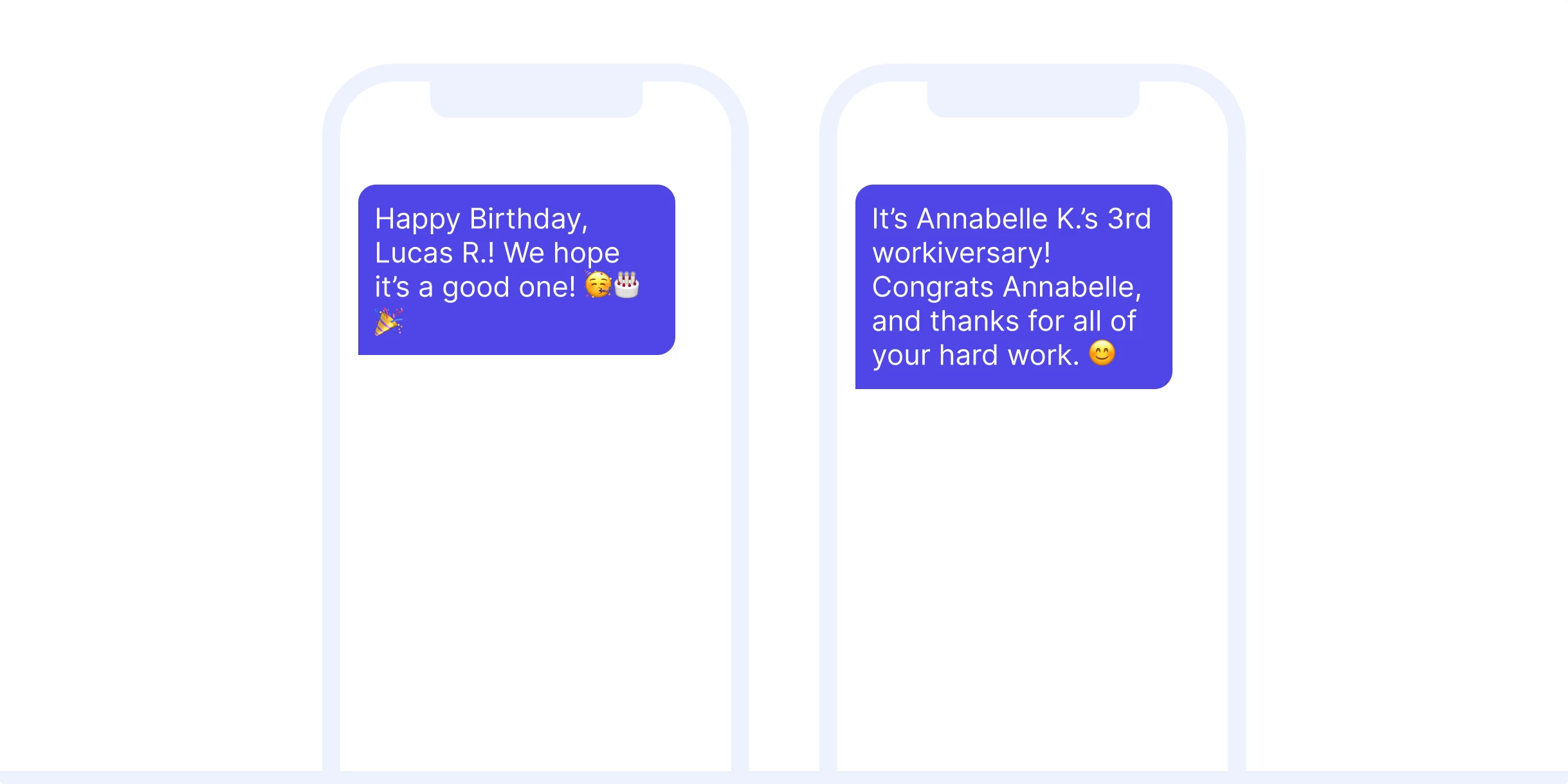 Transactional SMS examples for birthdays and work anniversaries.