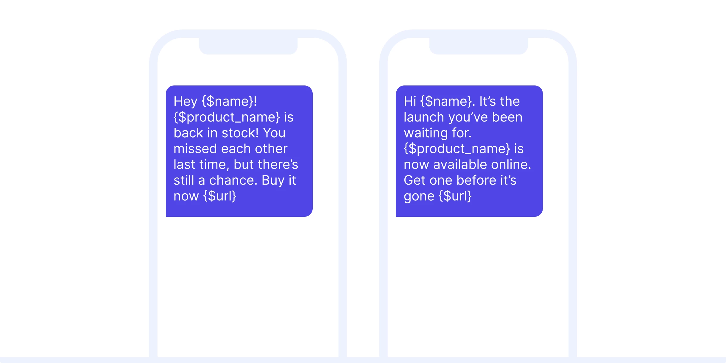 Transactional SMS examples for product alerts.