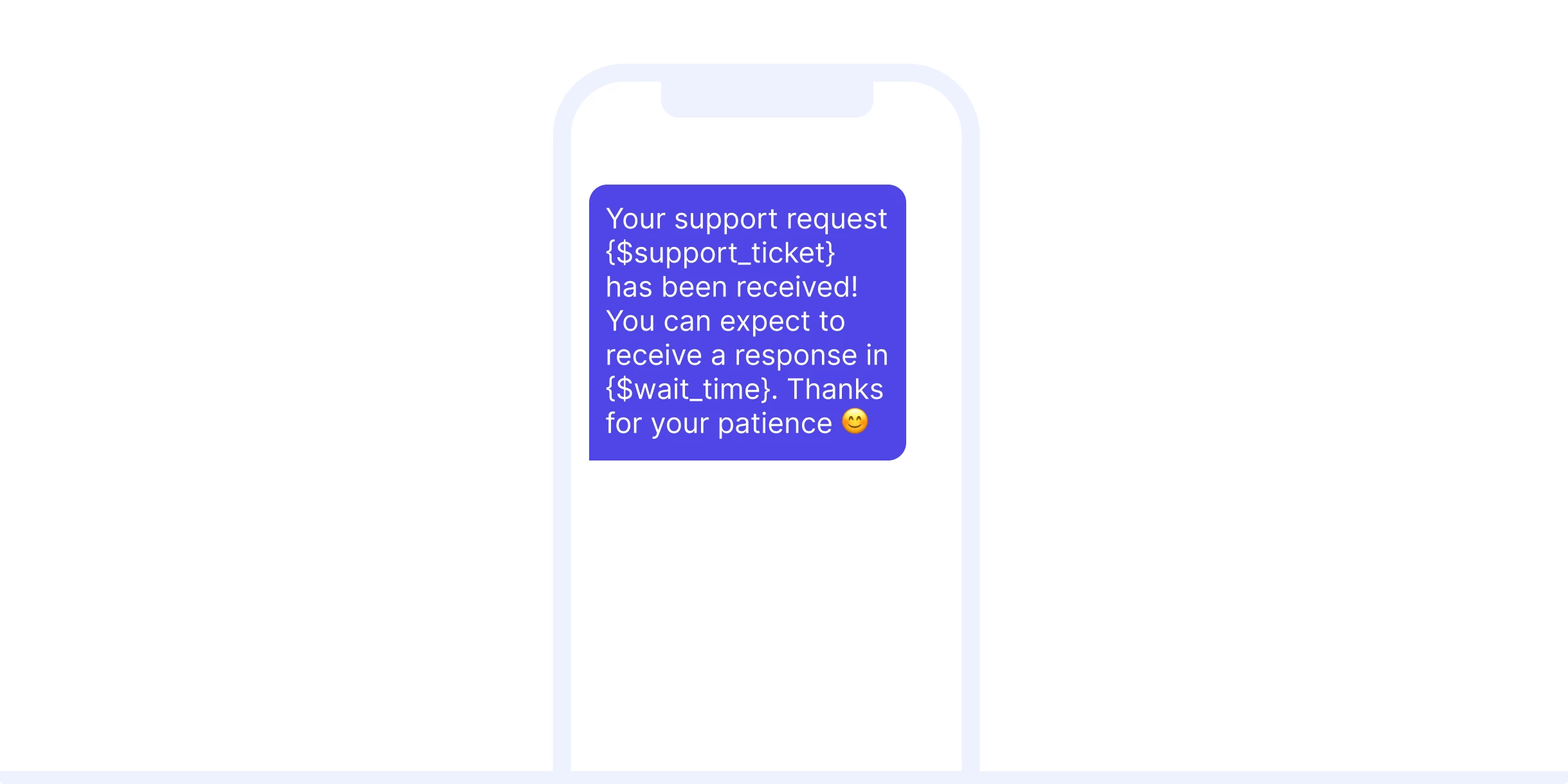 Transactional SMS example for a support request confirmation.