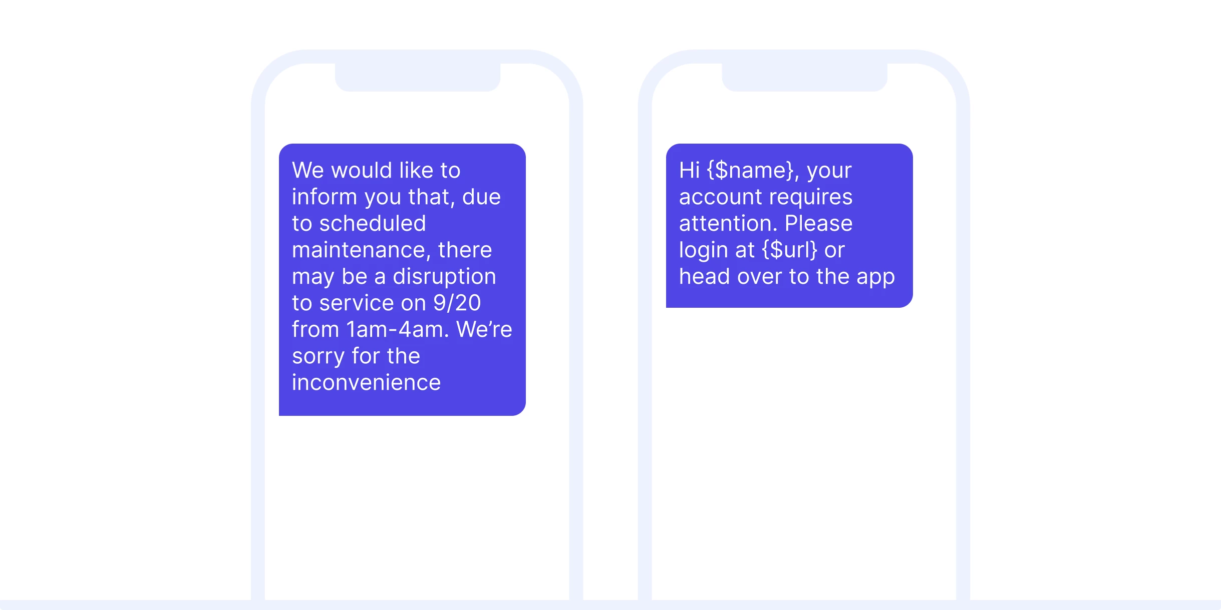 Transactional SMS examples for service updates.