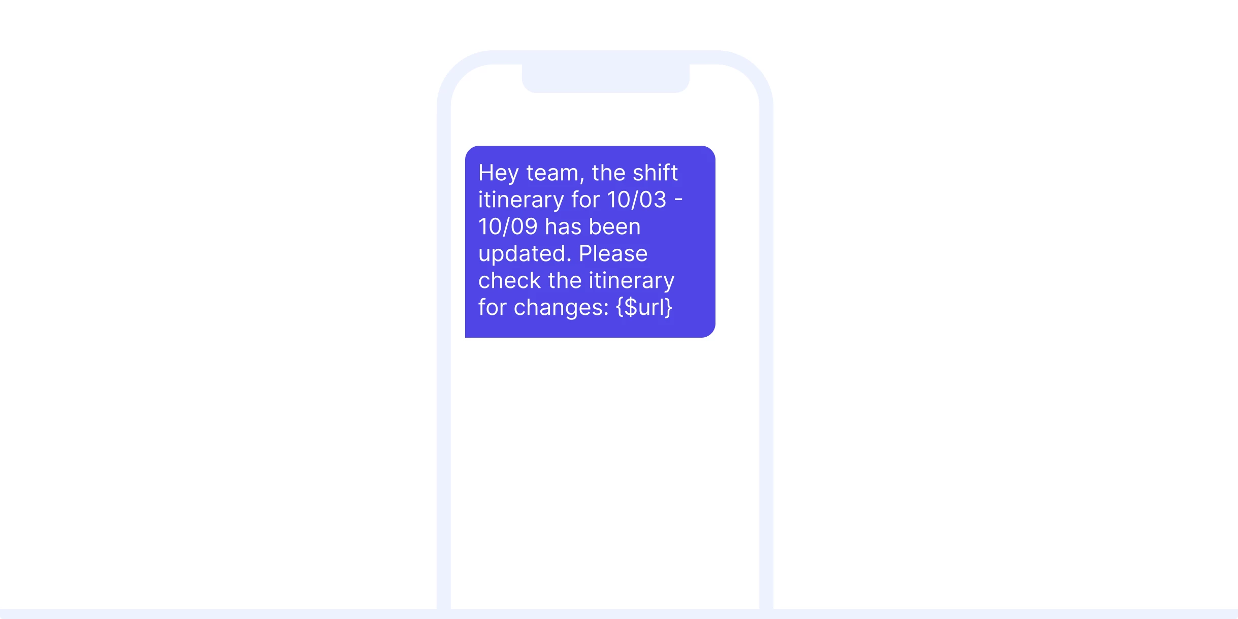 Transactional SMS example shift change notifications.