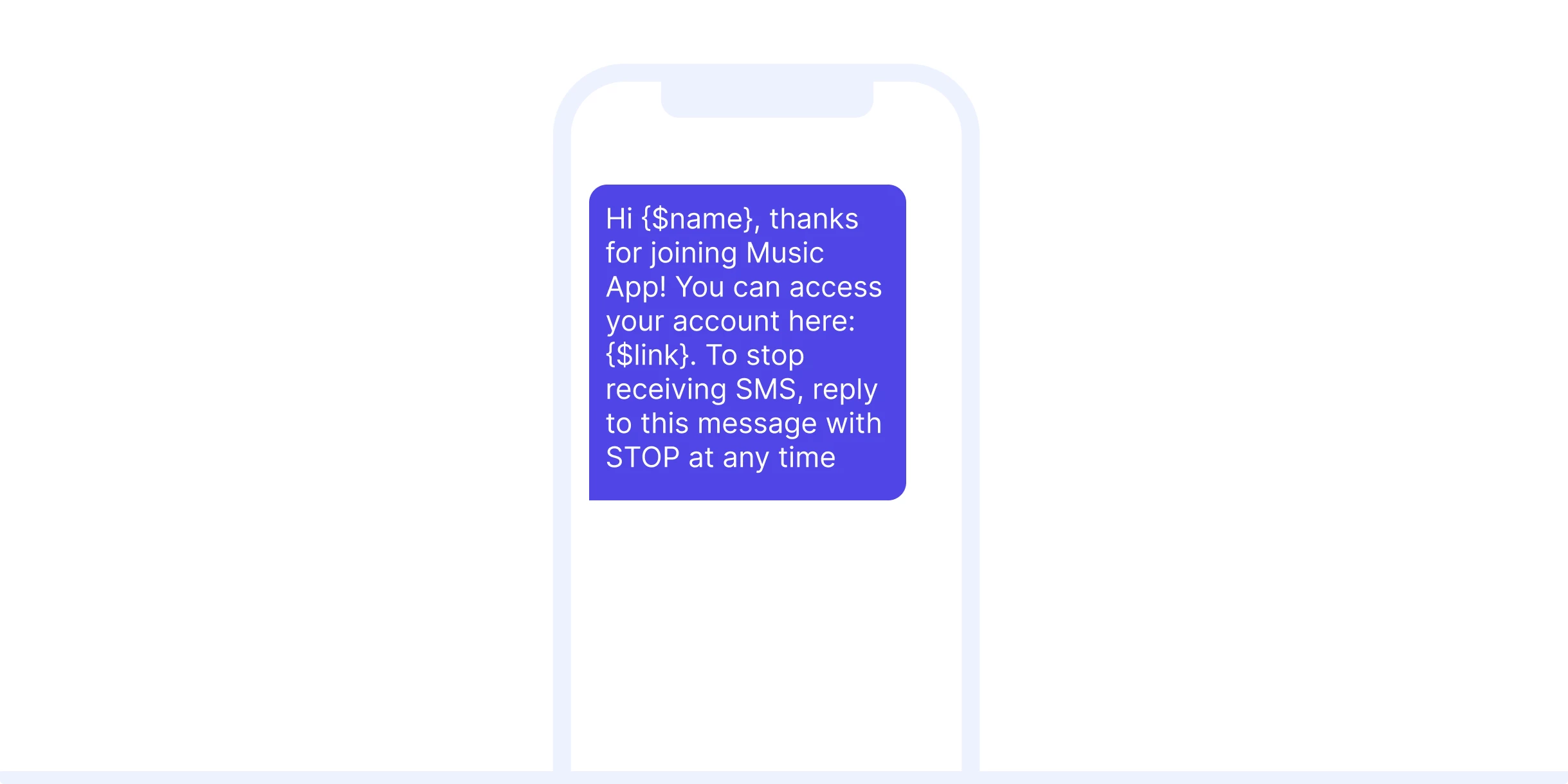 Transactional SMS example for welcome messages.