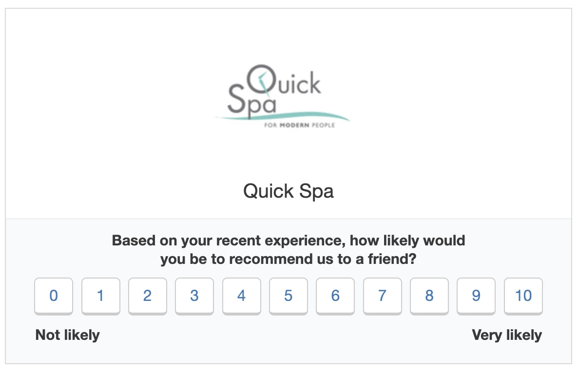 An example of an NPS survey email from Quickspa.