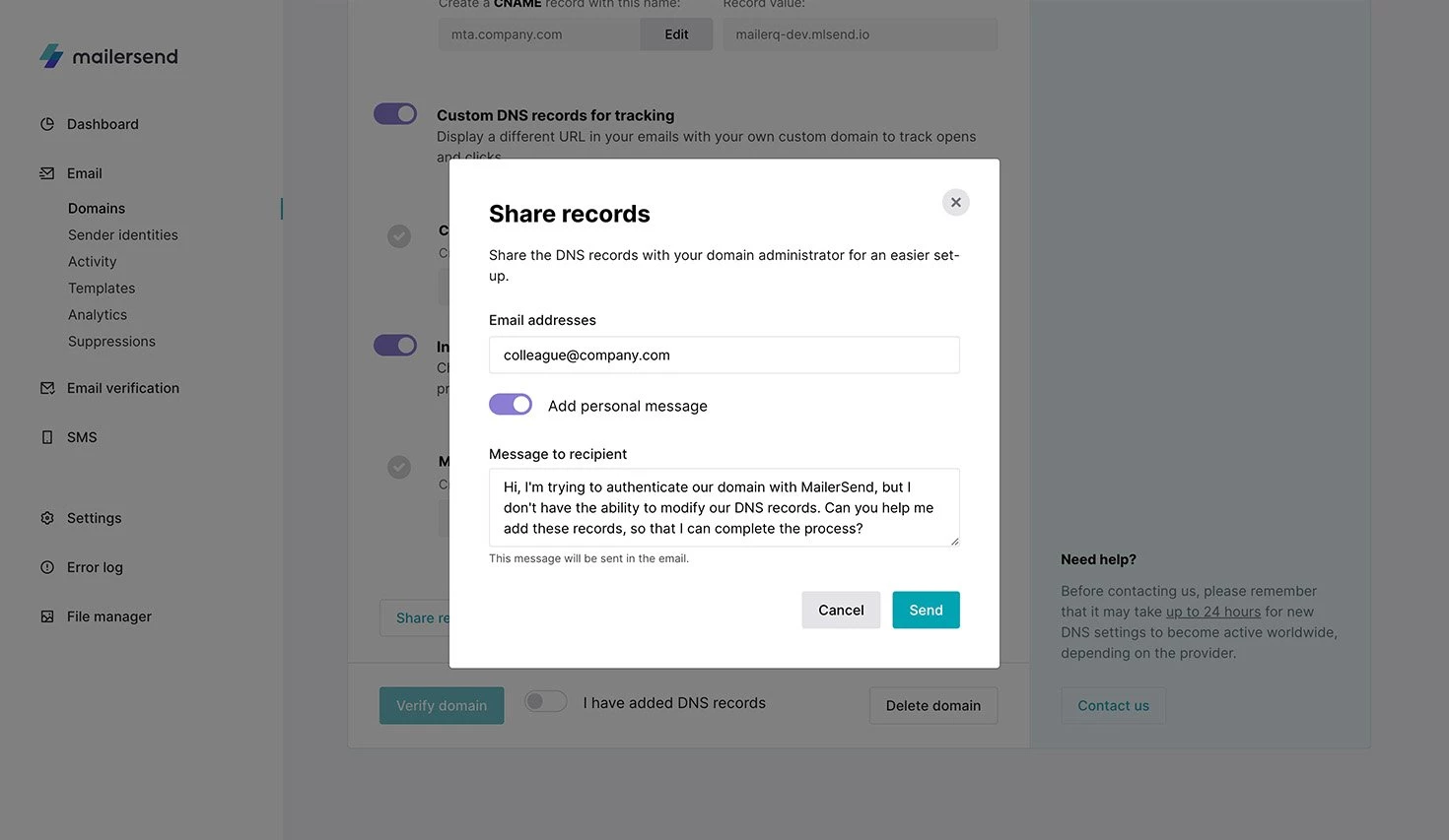 Share the records to your colleagues