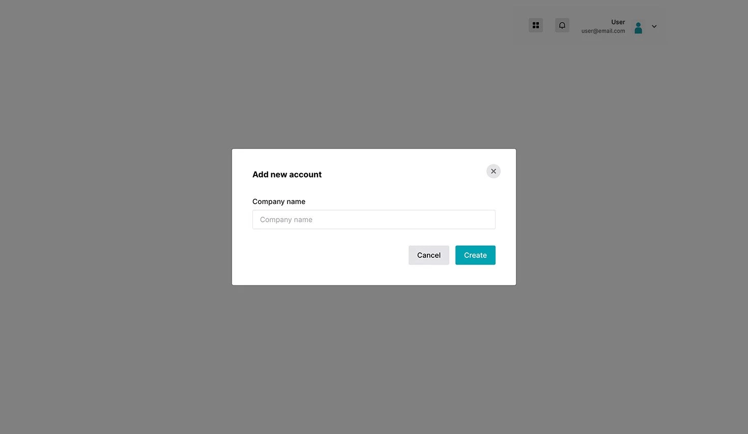 Create new account pop-up to enter the accounts name. 