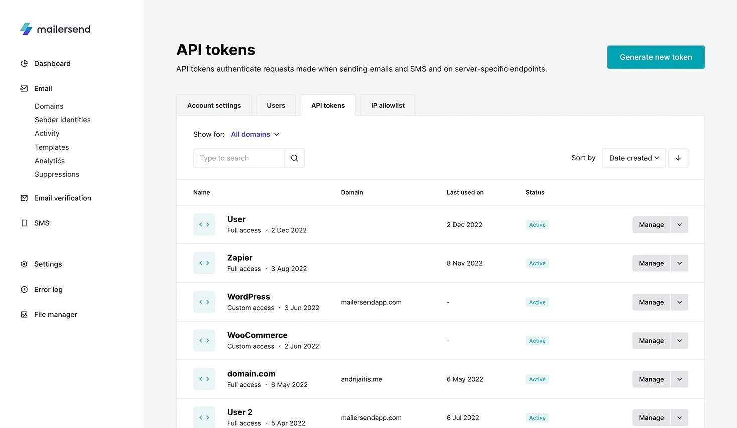 API Tokens page in Settings.