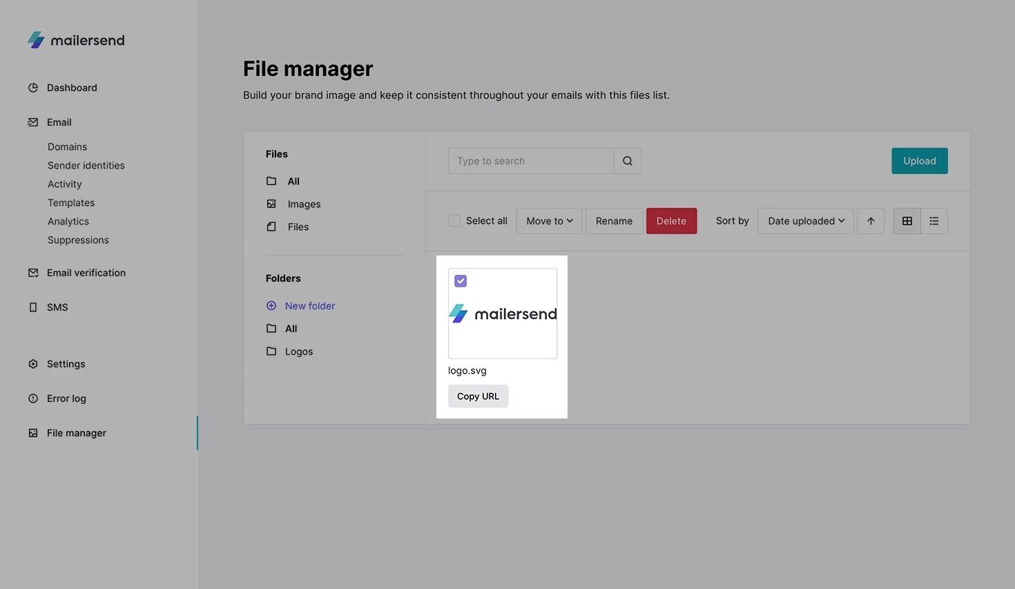 File manager with selected file. 