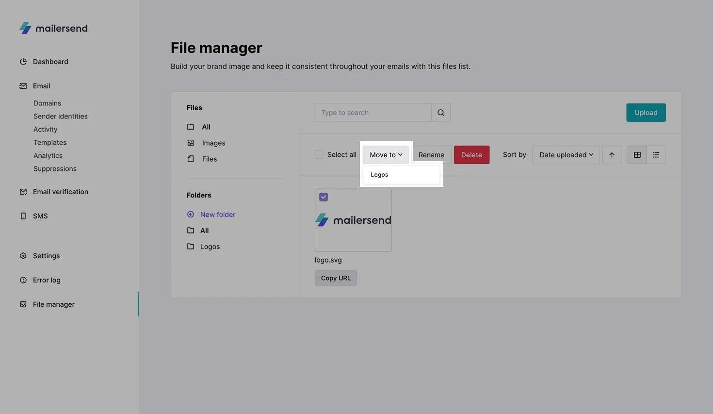 View of file manager with Move to option highlighted.
