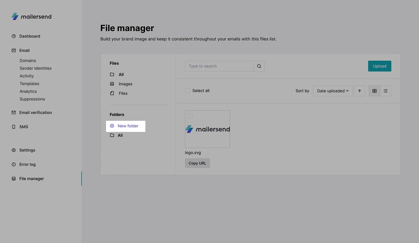 Creating a new folder in the file manager.