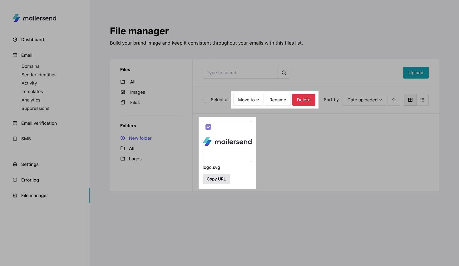 View of file manager with edit and delete options highlighted.