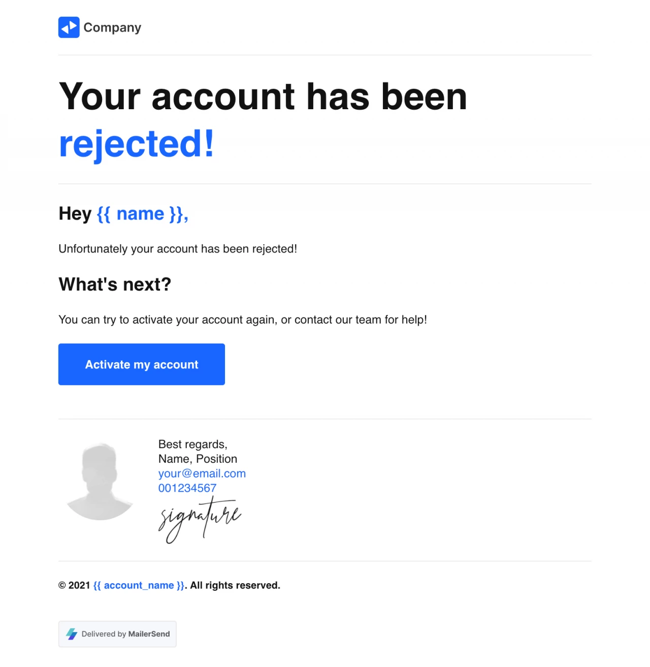 Account rejected rich text