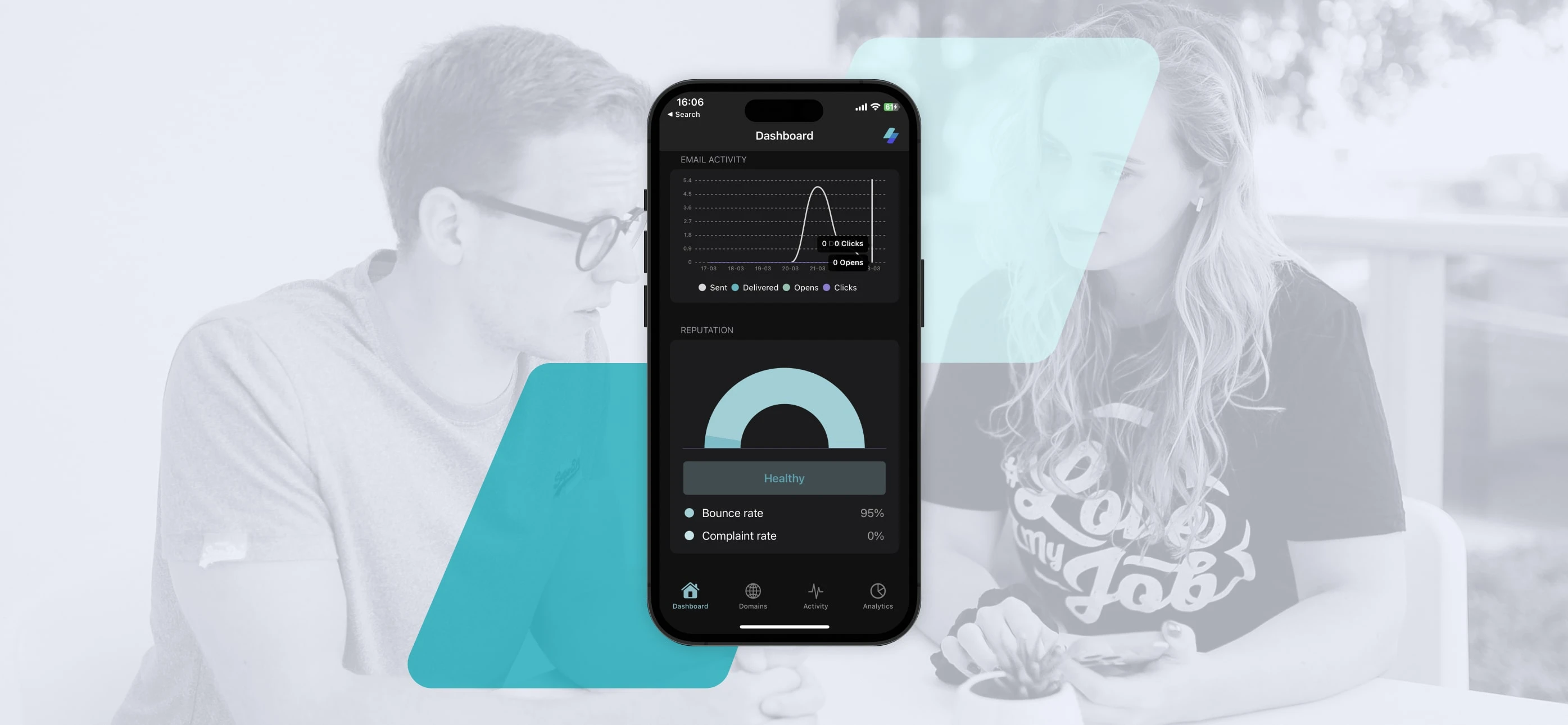 A view of the iOS app showing the reputation monitor on the dashboard. 