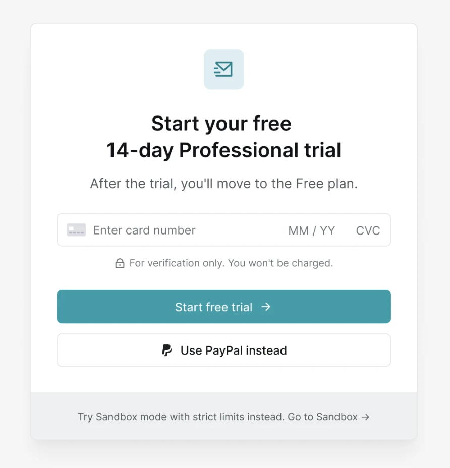 The start your 14-day free trial pop-up