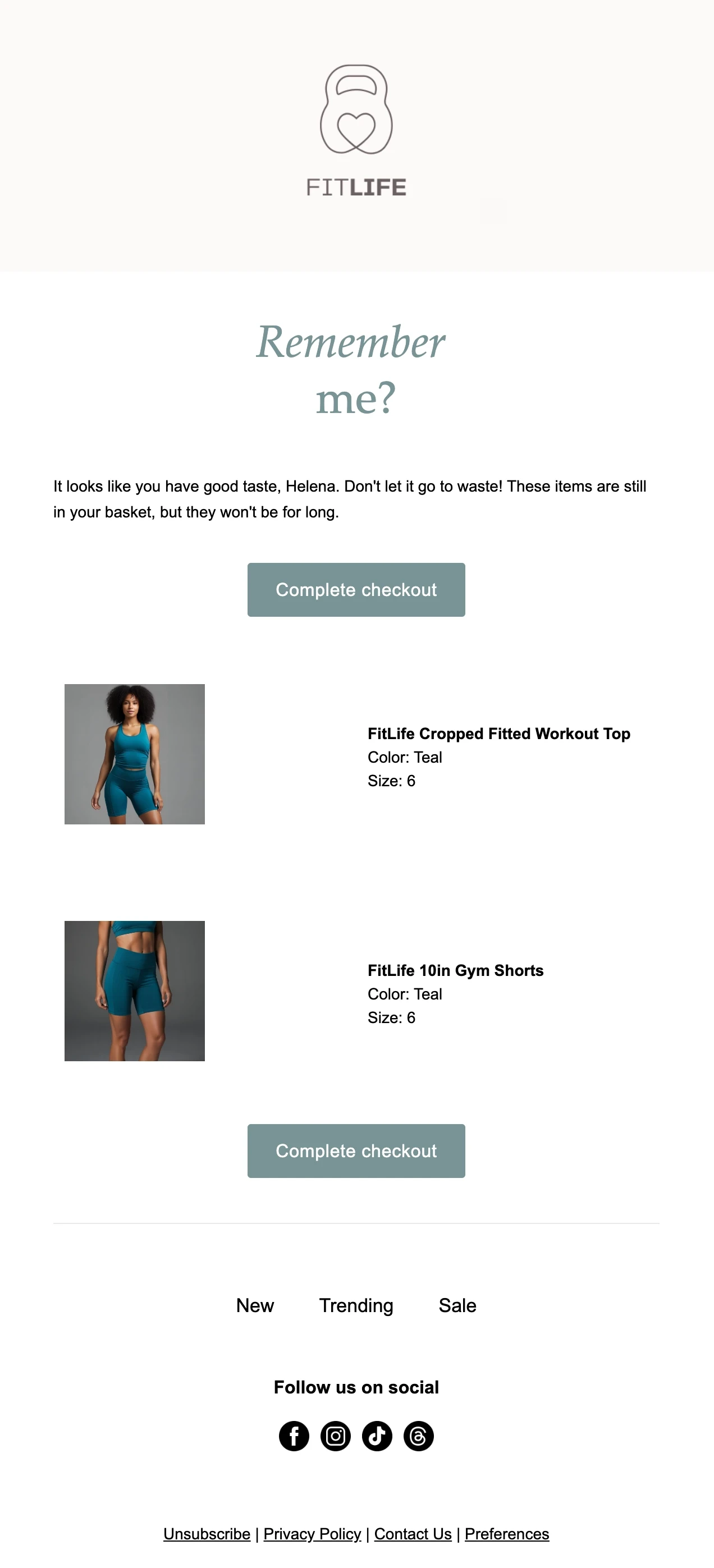 An example of an abandoned cart email built in MailerSend's drag and drop editor.