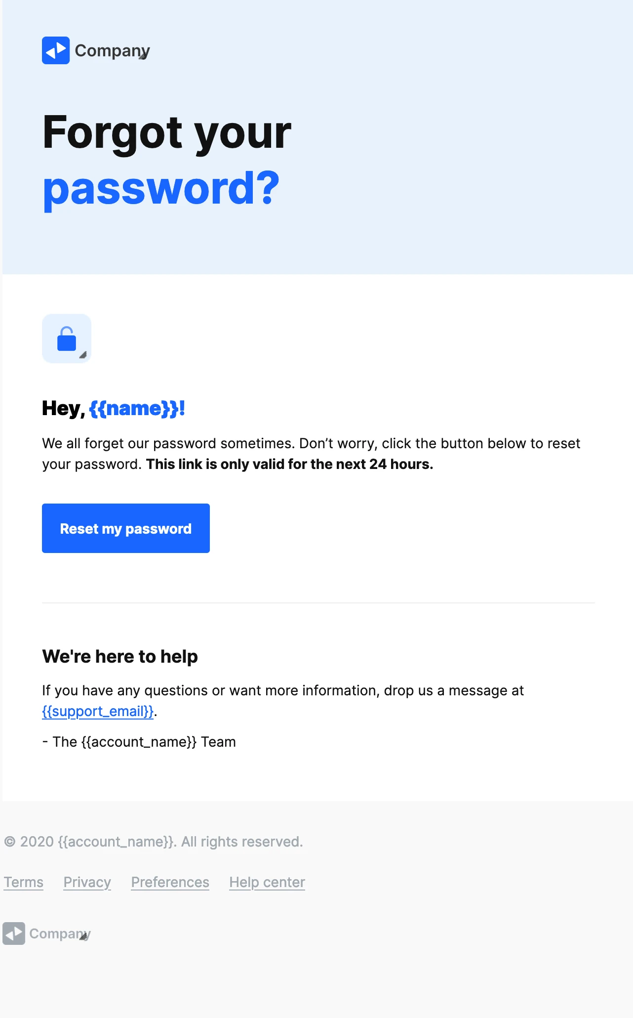 Example of an email template using personalization variables.