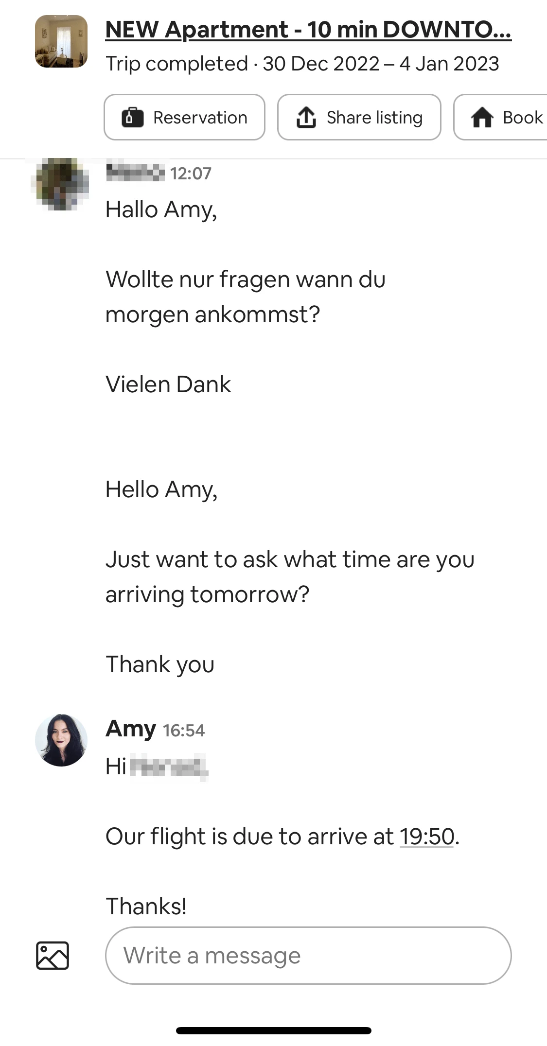 An example of an inbound message parsed to an app from Airbnb.