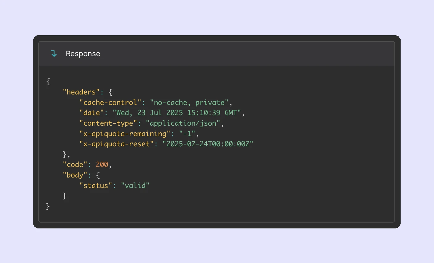 An example of an API response for an email validation request in the MailerSend API logs.