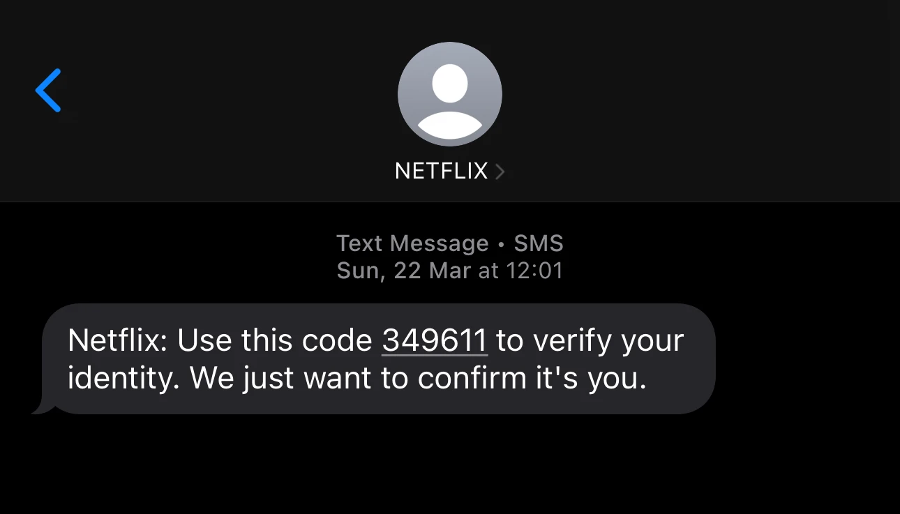 An example of an OTP message from an app. 