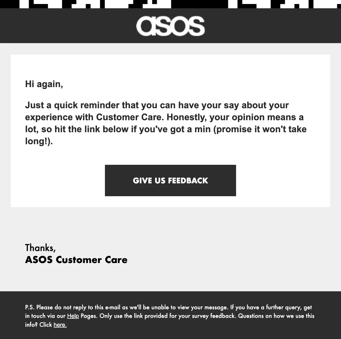 asos support feedback request email example.