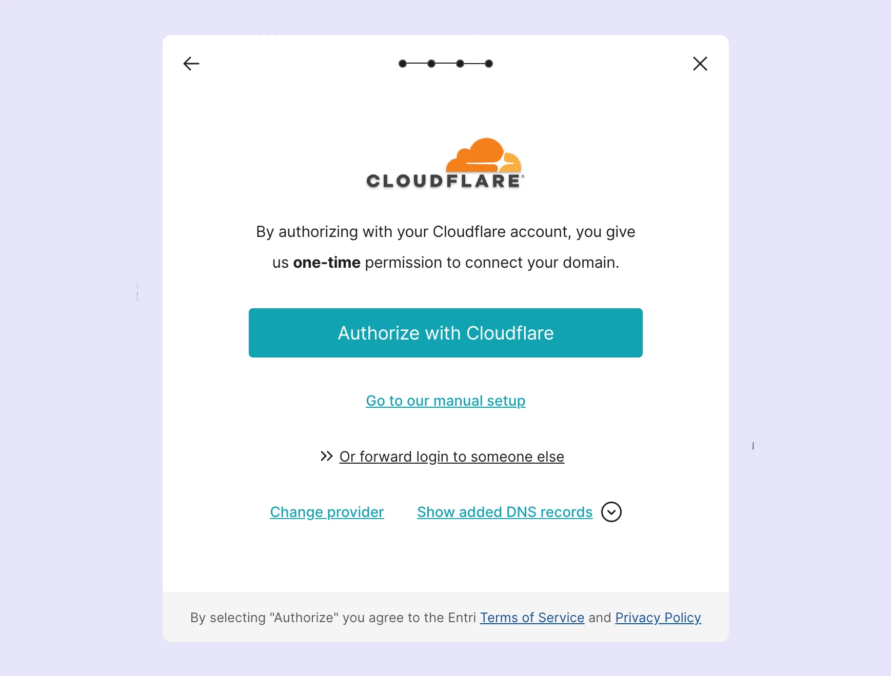 Example of automatic domain authentication with Cloudflare.