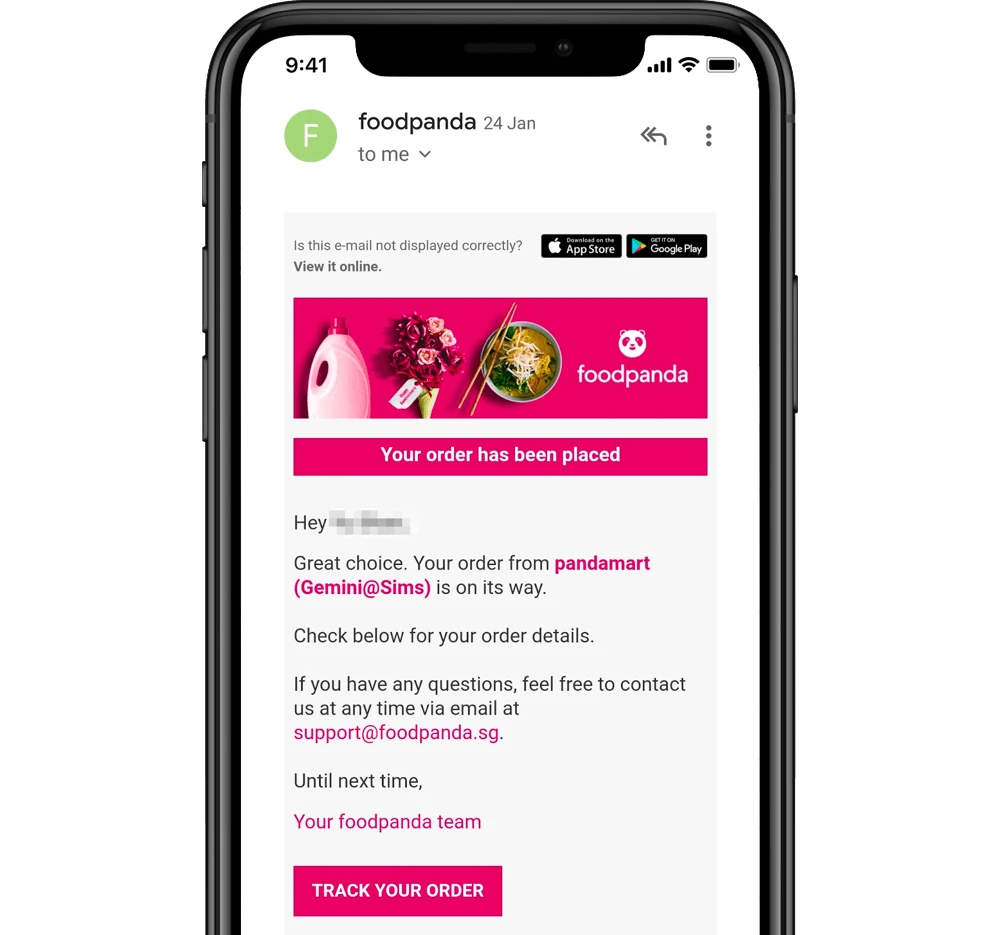 Foodpanda order confirmation on a mobile screen