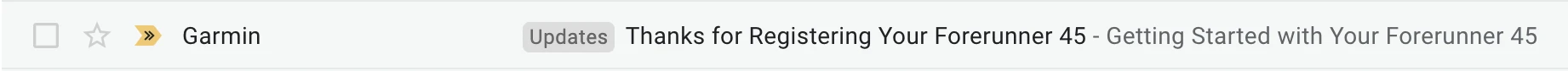 Garmin product registration subject line