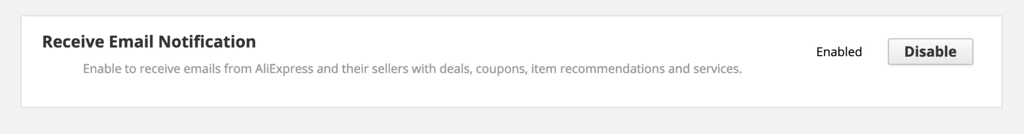 AliExpress opt-out of emails page