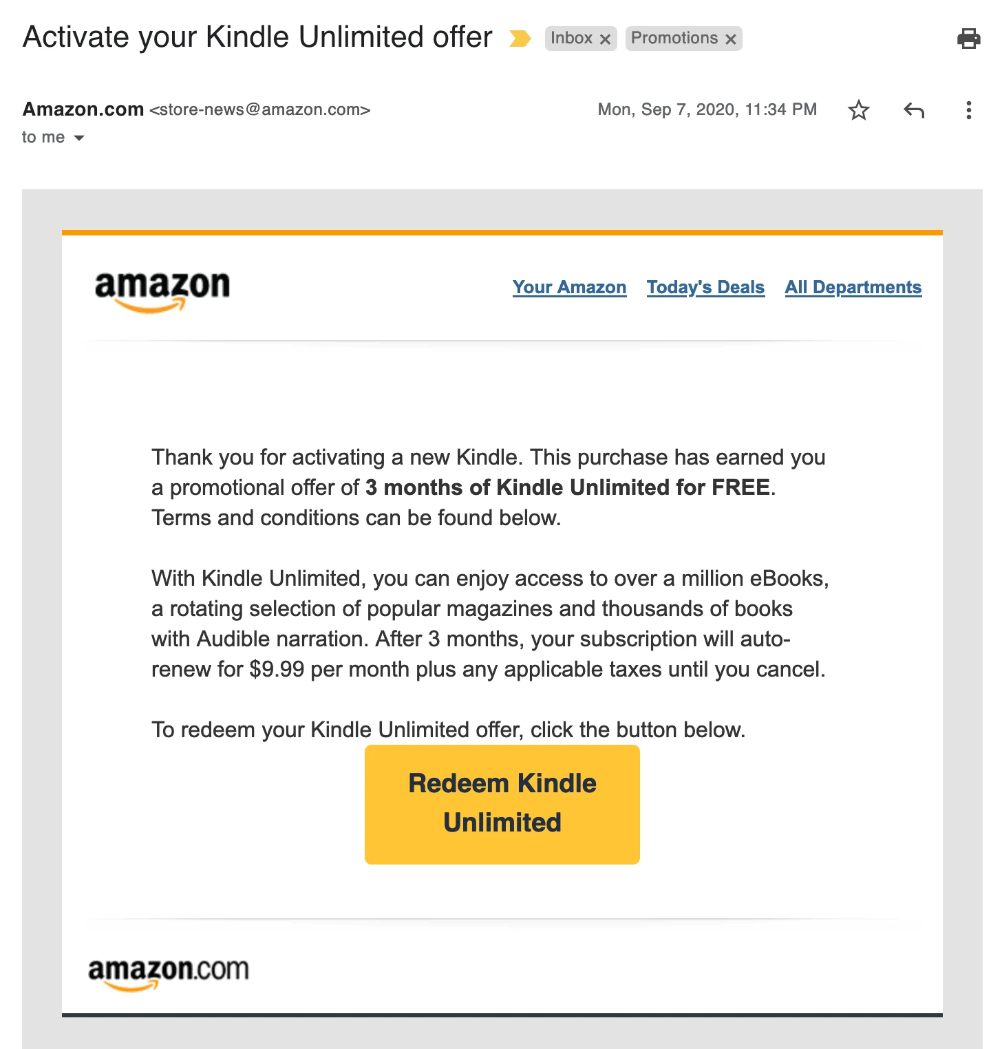 Amazon Kindle redemption offer